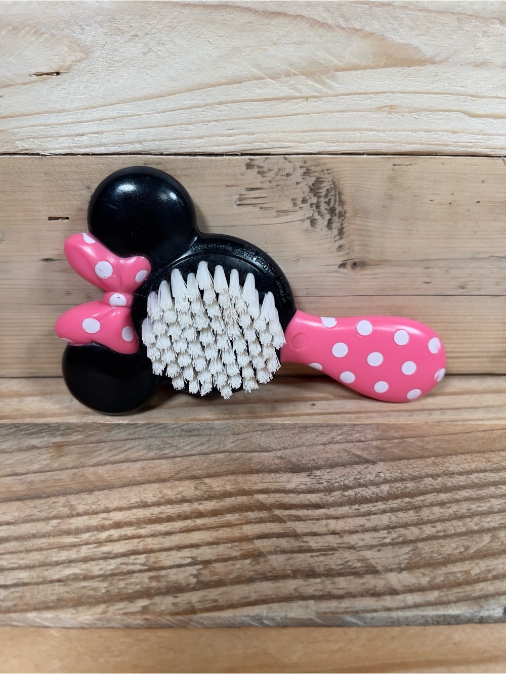 Disney Minnie Mouse Baby Hairbrush Pink Polka Dot Bow Soft Bristles Grooming Acc